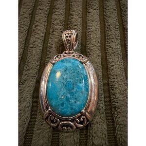 Sterling Silver Oval Turquoise Pendant Necklace Thailand Gemstone Statement